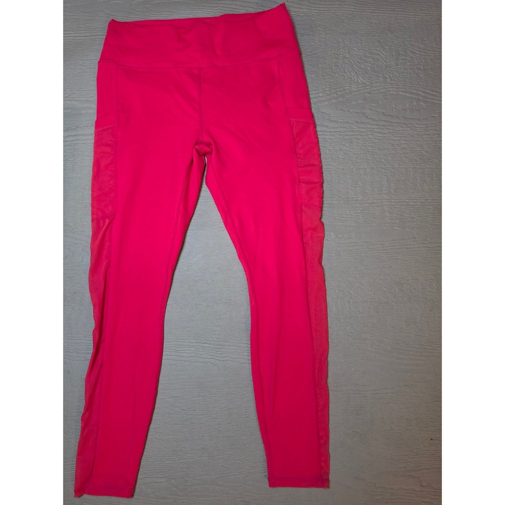 Fabletics PowerHold Hot Pink Mesh Panel Pocket High Waisted Leggings Women L
